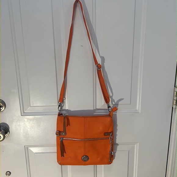 Joy Mangano Orange leather crossbody bag with adjustable strap GUC/RFID convert - Picture 2 of 12